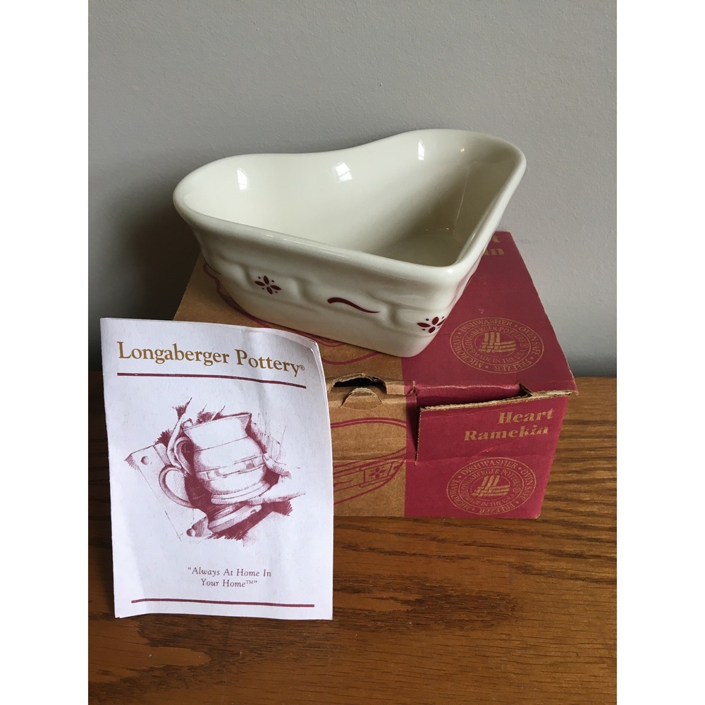 Longaberger Pottery Woven Traditions 'Traditional Red' Heart Ramekin Dish 39748